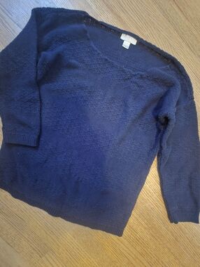 Ann Taylor Loft Black Cotton Sweater 3/4 Sleeves Size Medium